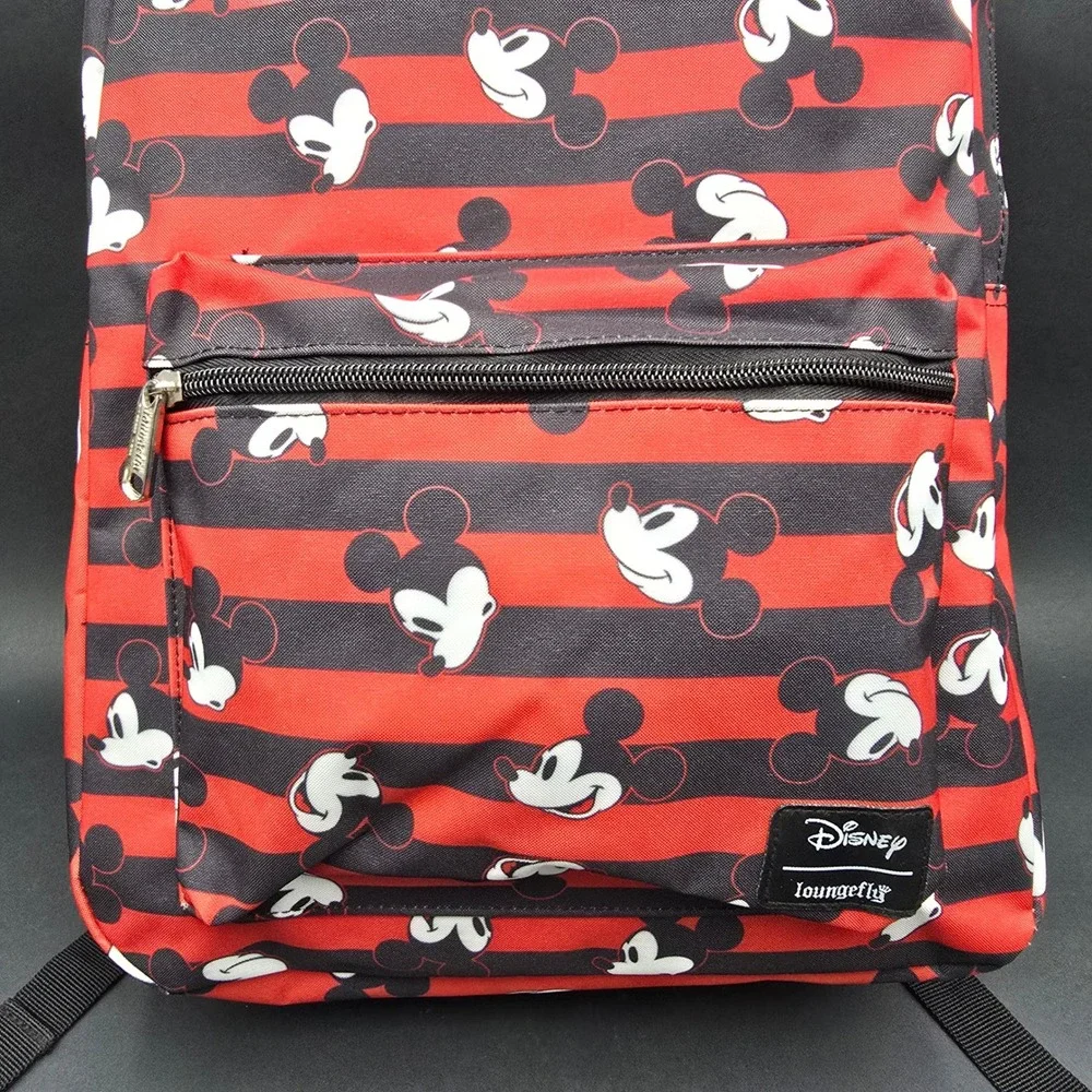 Disney Loungefly Mickey Mouse Striped Canvas Backpack Red Black 40-20163